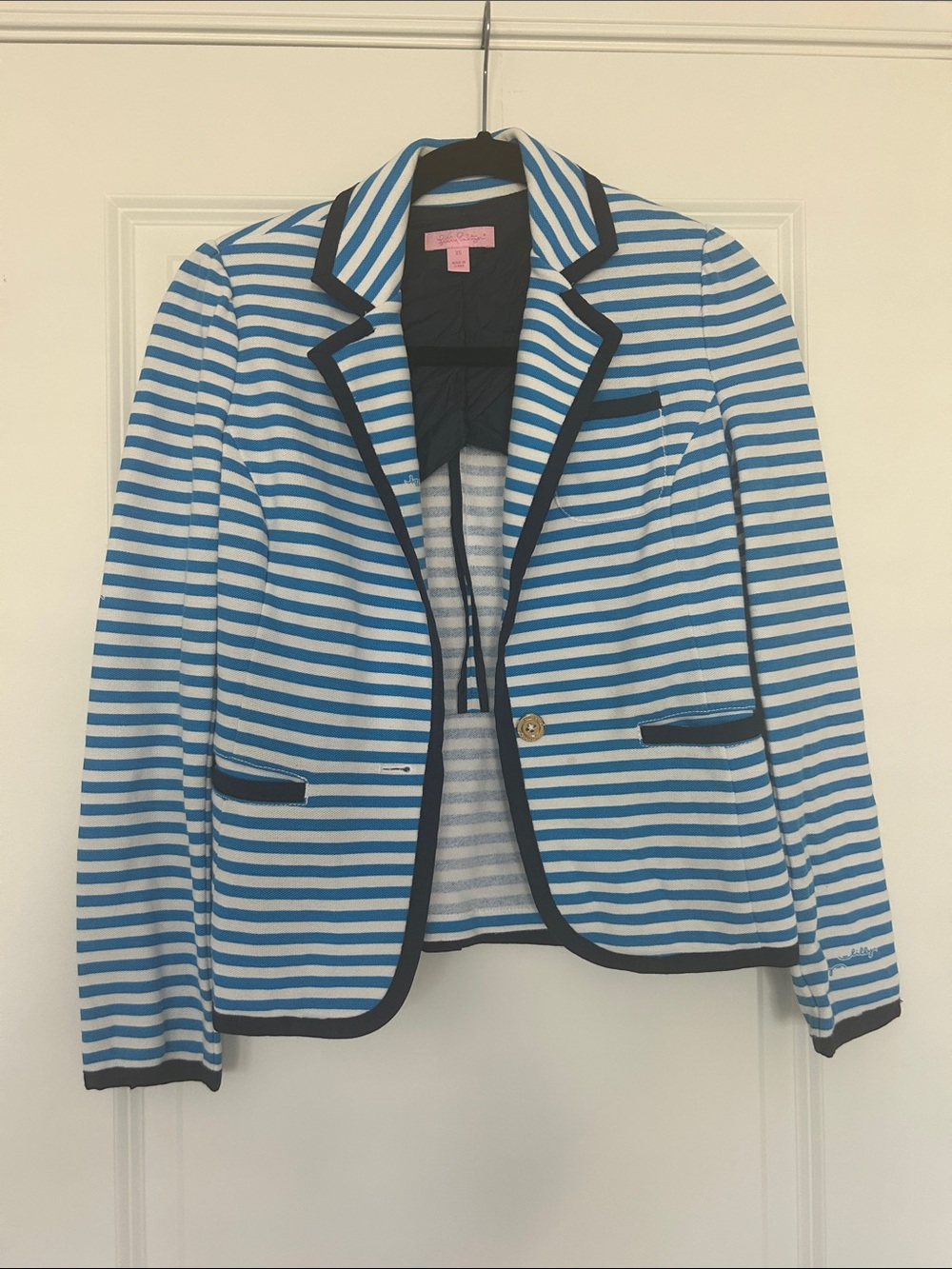 Lilly Pulitzer Blue & White Striped Blazer with Navy Trim